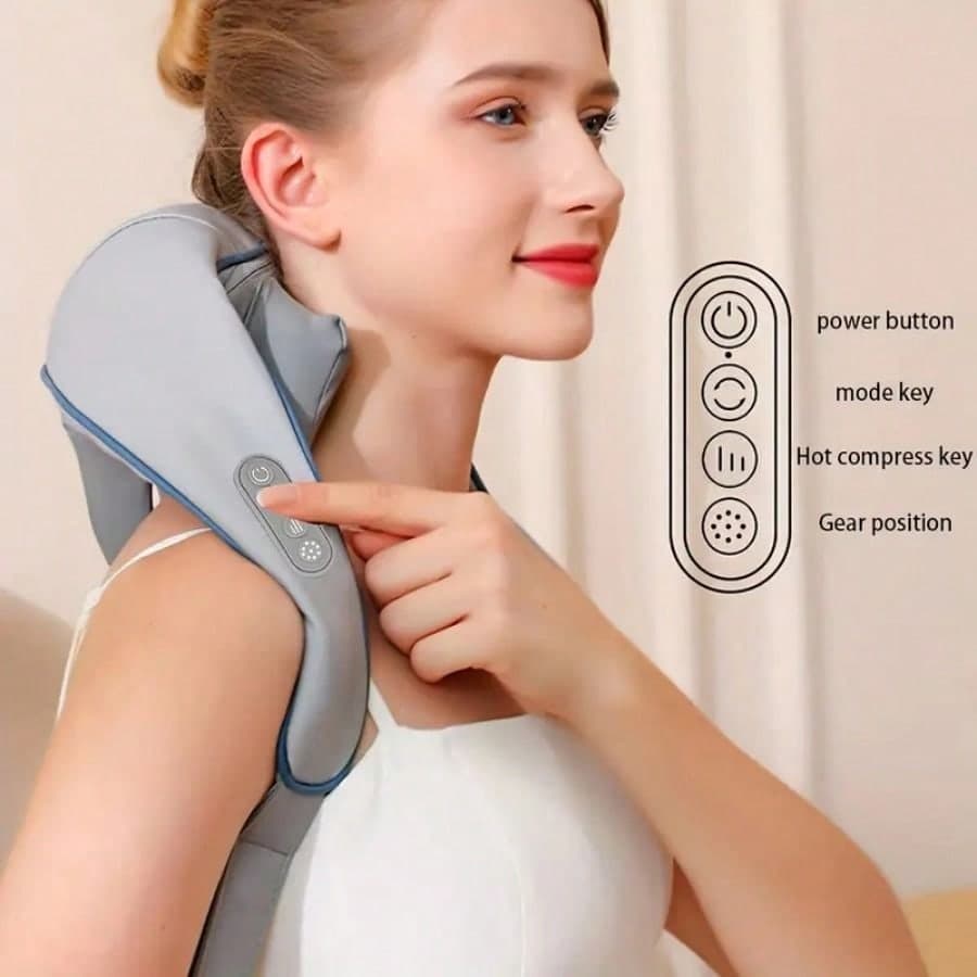 Masseur de cou, d'épaule, de taille, de jambe, masseur relaxant Shiatsu : Coussin de massage électrique rechargeable