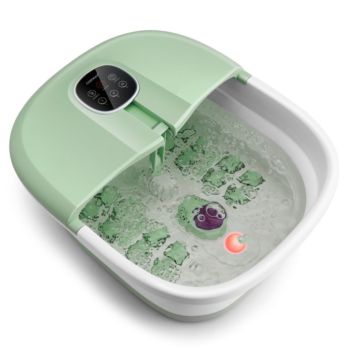 CostwayBain de Pieds Massant Pliable Lumière Rouge Température Réglable avec Télécommande Massage au Rouleau Vert Clair